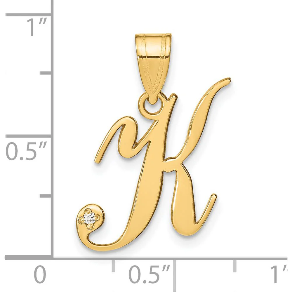 14K Yellow Gold Script Letter K Initial Pendant with Round Diamond - 0.01 Carat Diamond Weight by Oro Pregiato - Image 4