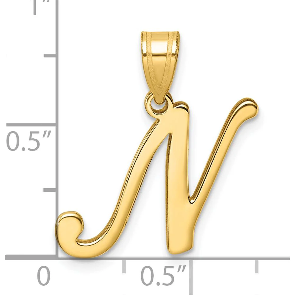 14K Yellow Gold Script Letter N Initial Pendant - 21mm Charm by Oro Pregiato - Image 4