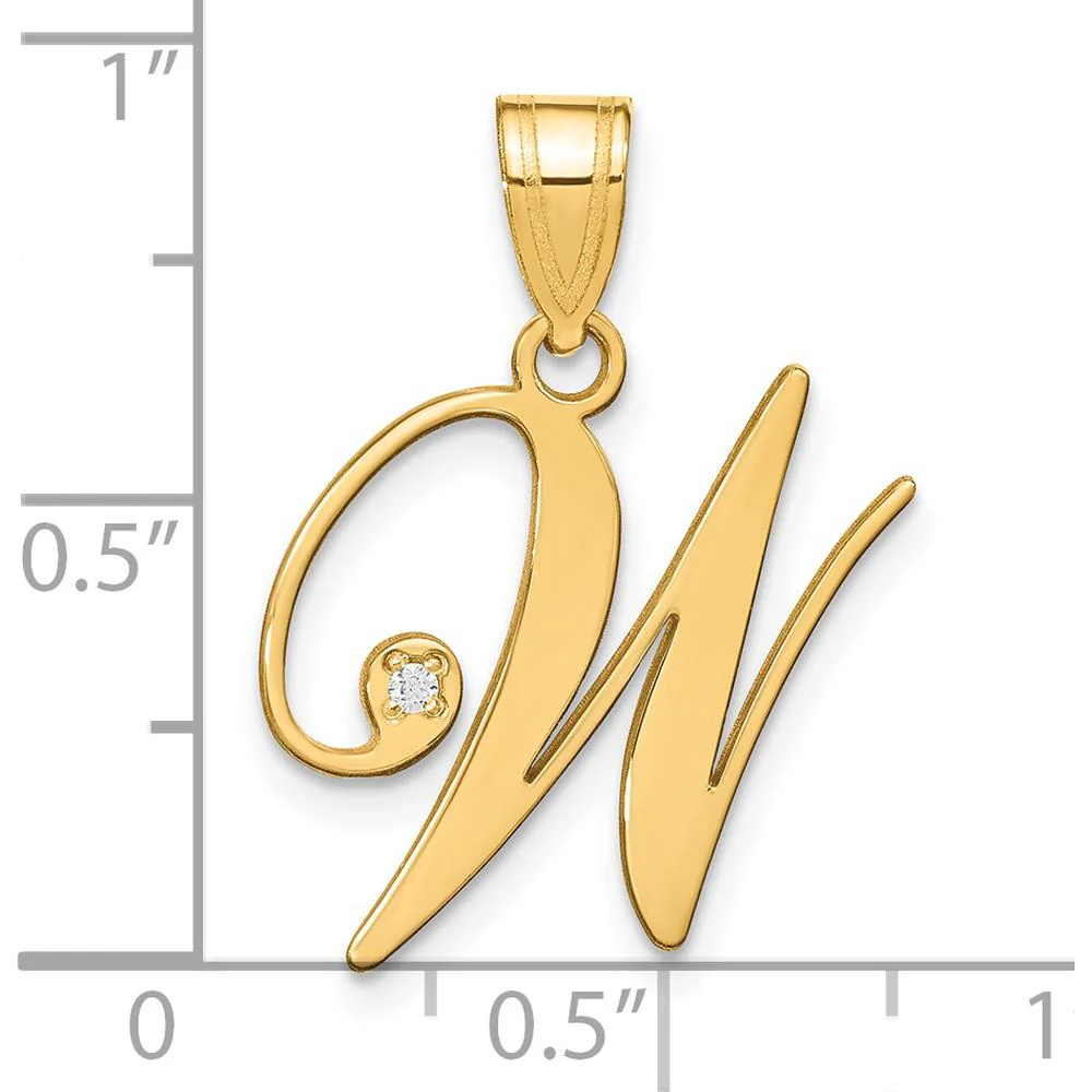 14K Yellow Gold Script Letter "W" Initial Pendant with Round Diamond - 0.01 Carat by Oro Pregiato - Image 4