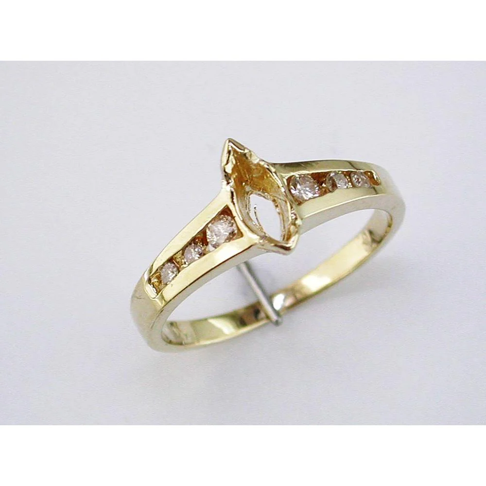 14K Yellow Gold Semi-Mount Engagement Ring with Channel-Set Round Diamond Accents - 0.18 Carat Total Diamond Weight - Royal Jewelry