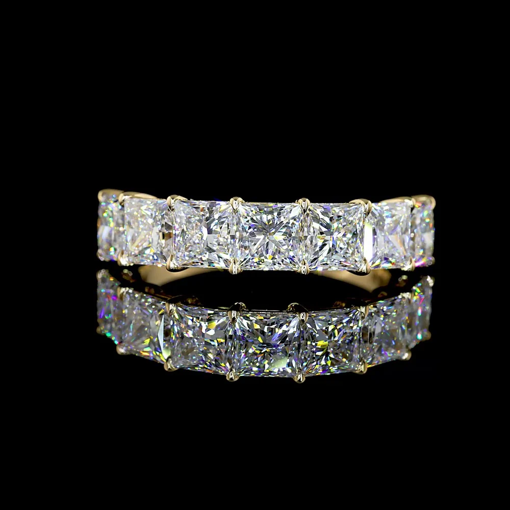 14K Yellow Gold Seven-Stone Eternity Band with Princess Cut Lab Diamonds - 3.12 Carat Total Diamond Weight - Covaloro Fine Jewelry