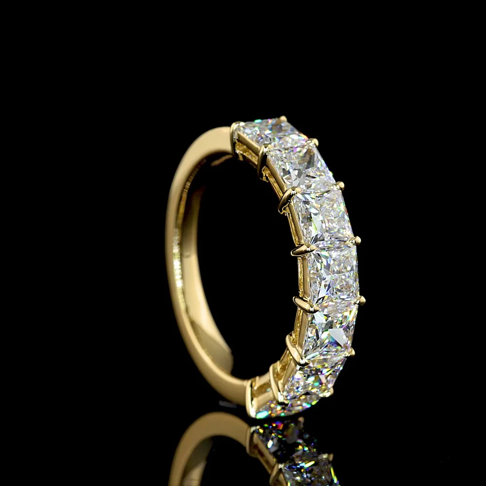 14K Yellow Gold Seven-Stone Eternity Band with Princess Cut Lab Diamonds - 3.12 Carat Total Diamond Weight - Covaloro Fine Jewelry - Image 3