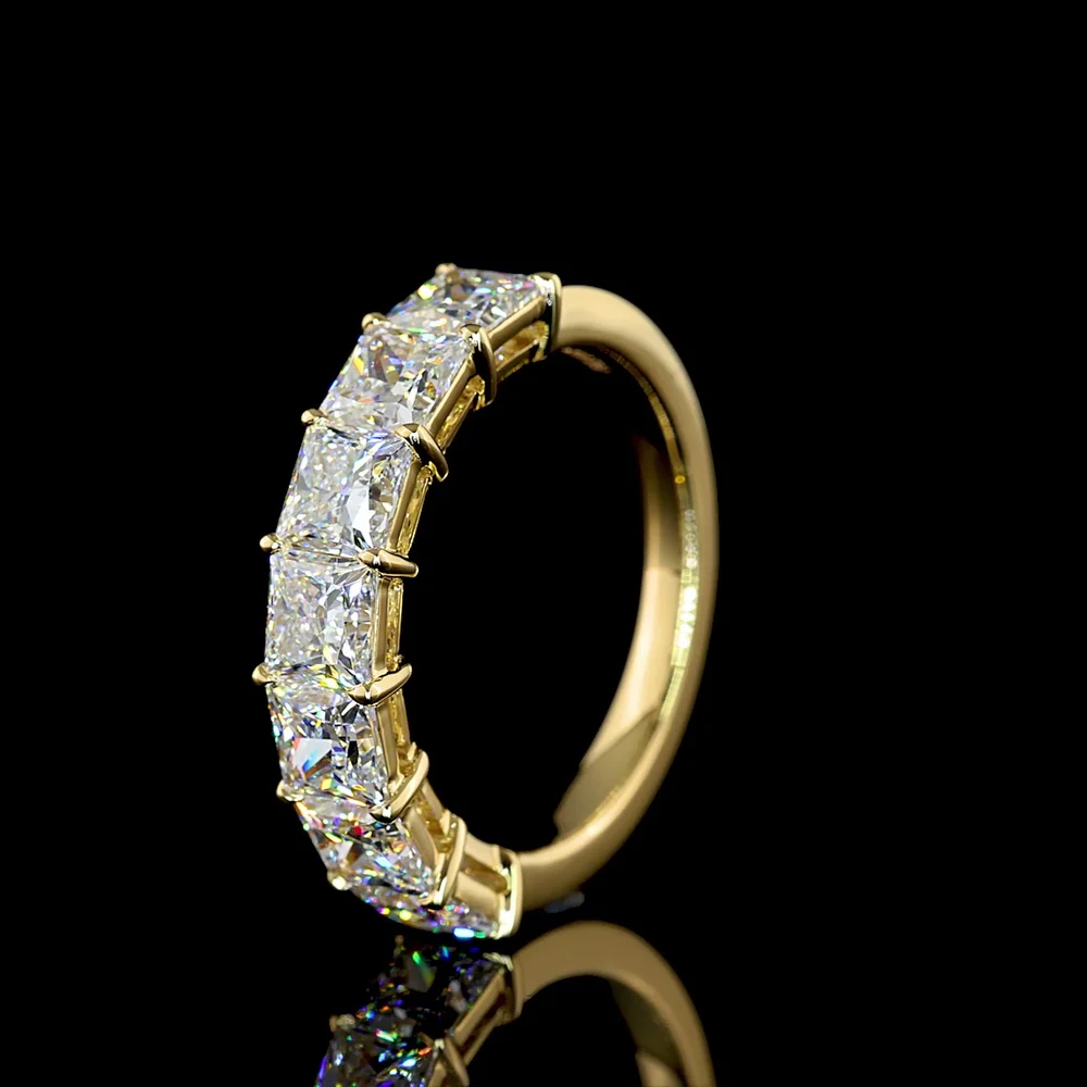 14K Yellow Gold Seven-Stone Eternity Band with Princess Cut Lab Diamonds - 3.12 Carat Total Diamond Weight - Covaloro Fine Jewelry - Image 4