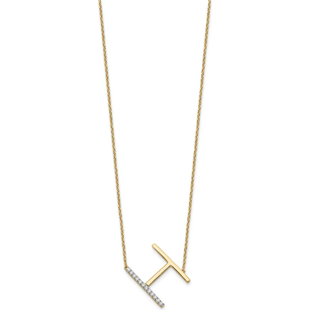 14K Yellow Gold Sideways Diamond Initial 'H' Necklace - Personalized Pendant with Diamond Accents by Oro Pregiato - Image 2