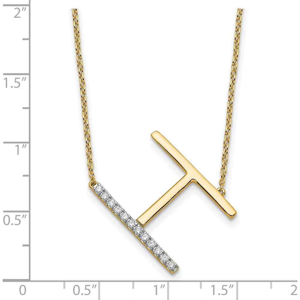 14K Yellow Gold Sideways Diamond Initial 'H' Necklace - Personalized Pendant with Diamond Accents by Oro Pregiato - Image 3