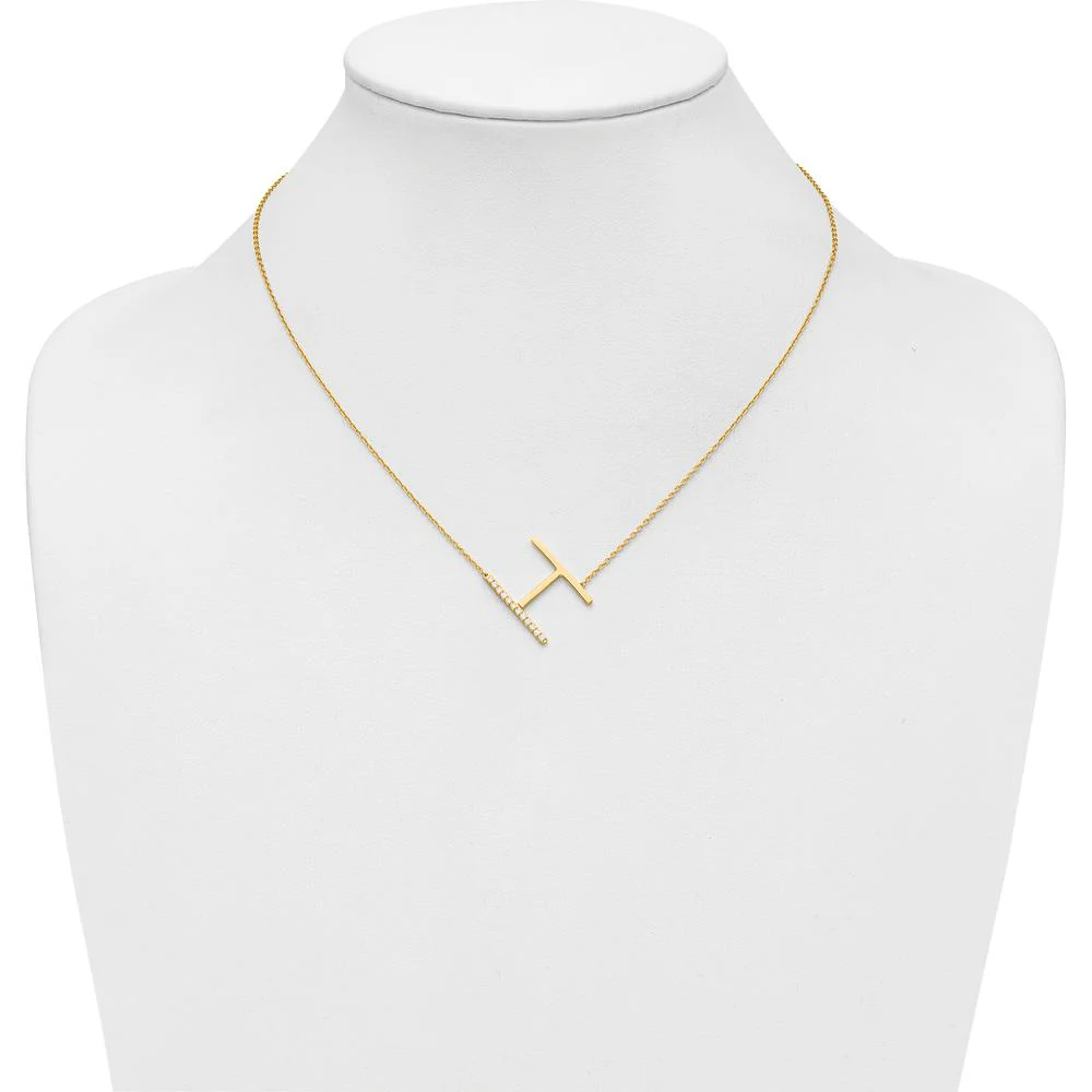 14K Yellow Gold Sideways Diamond Initial 'H' Necklace - Personalized Pendant with Diamond Accents by Oro Pregiato - Image 4