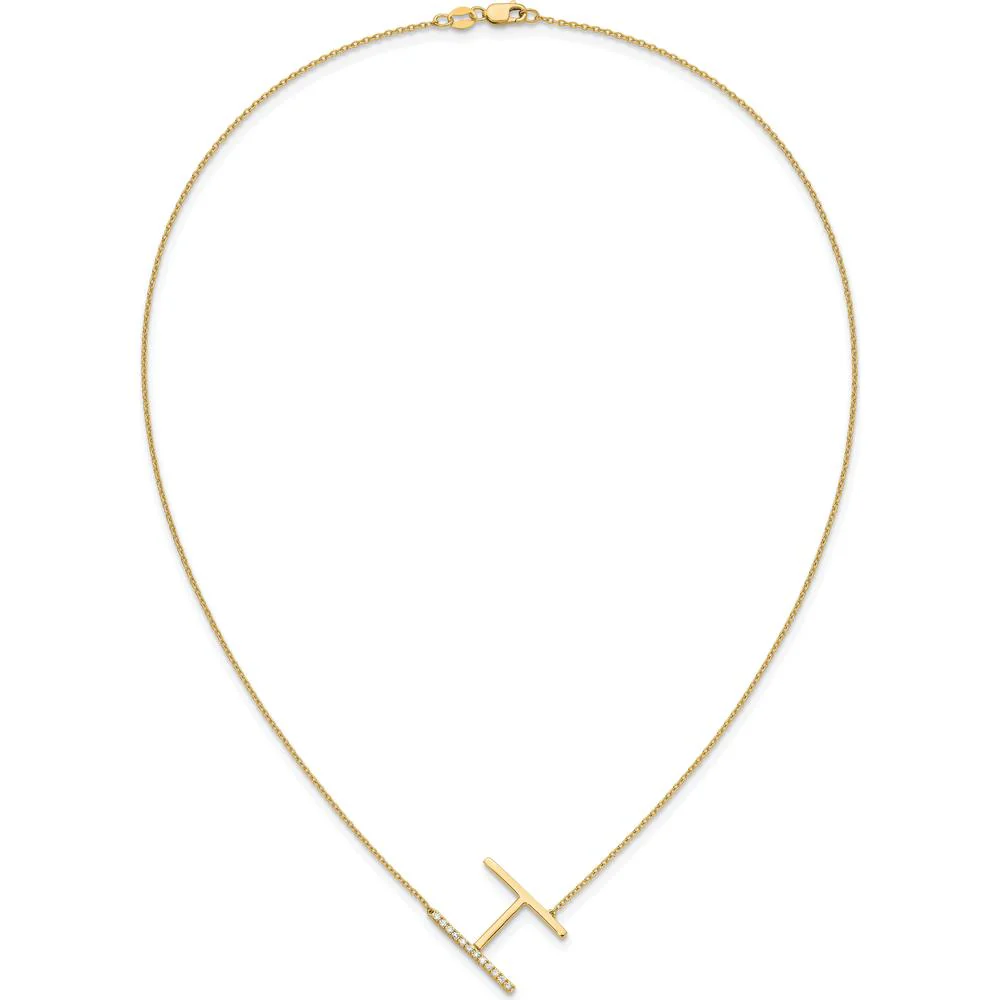 14K Yellow Gold Sideways Diamond Initial 'H' Necklace - Personalized Pendant with Diamond Accents by Oro Pregiato - Image 5