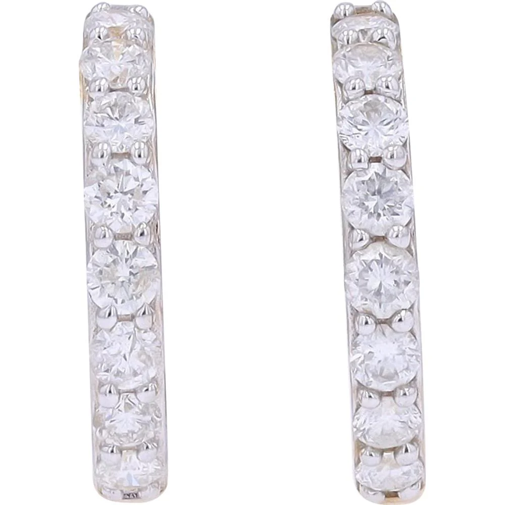 14K Yellow Gold Small Hoop Earrings with 1.00 Carat Total Round Prong - Set Diamonds - Image 2