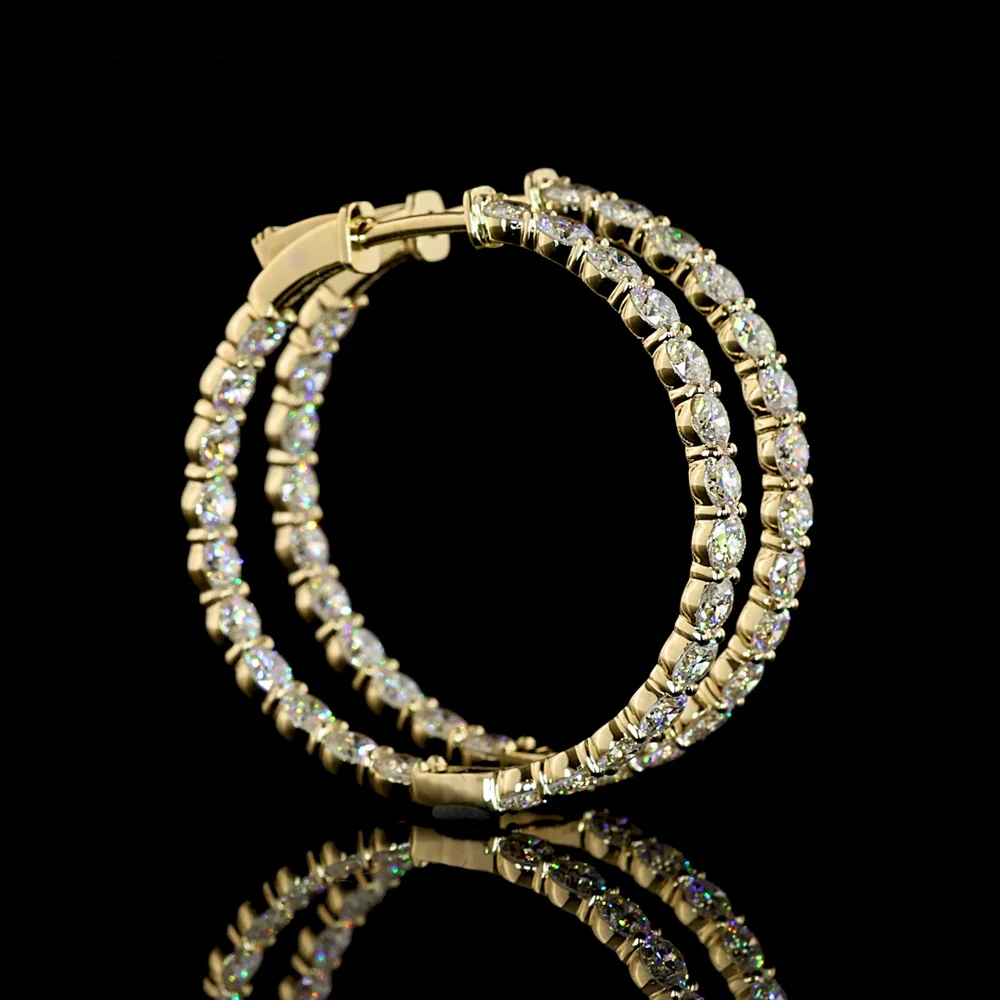14K Yellow Gold Small Hoop Earrings with Prong Set Round Lab Diamonds - 4.54 Carat Total Diamond Weight - Covaloro Fine Jewelry