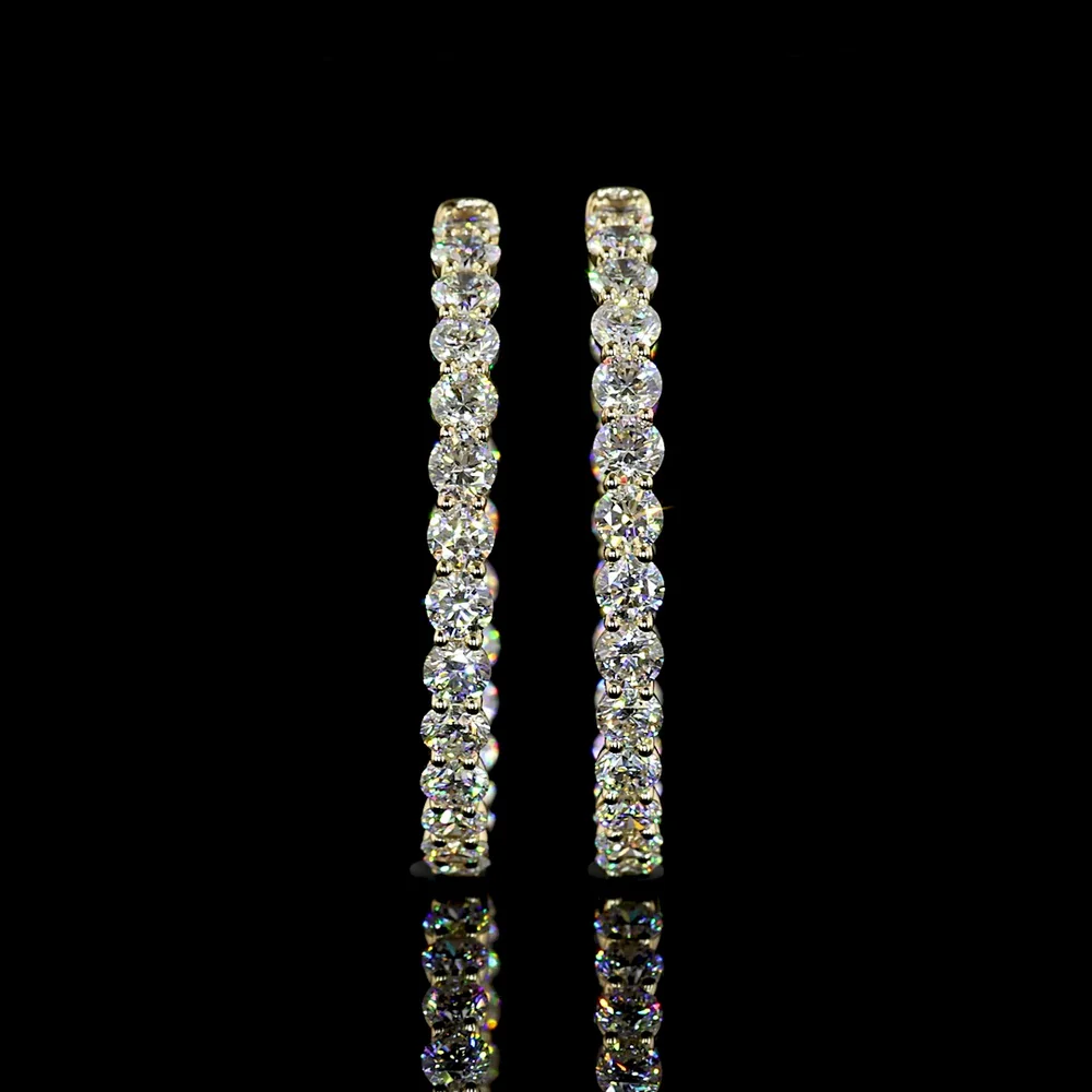 14K Yellow Gold Small Hoop Earrings with Prong Set Round Lab Diamonds - 4.54 Carat Total Diamond Weight - Covaloro Fine Jewelry - Image 2