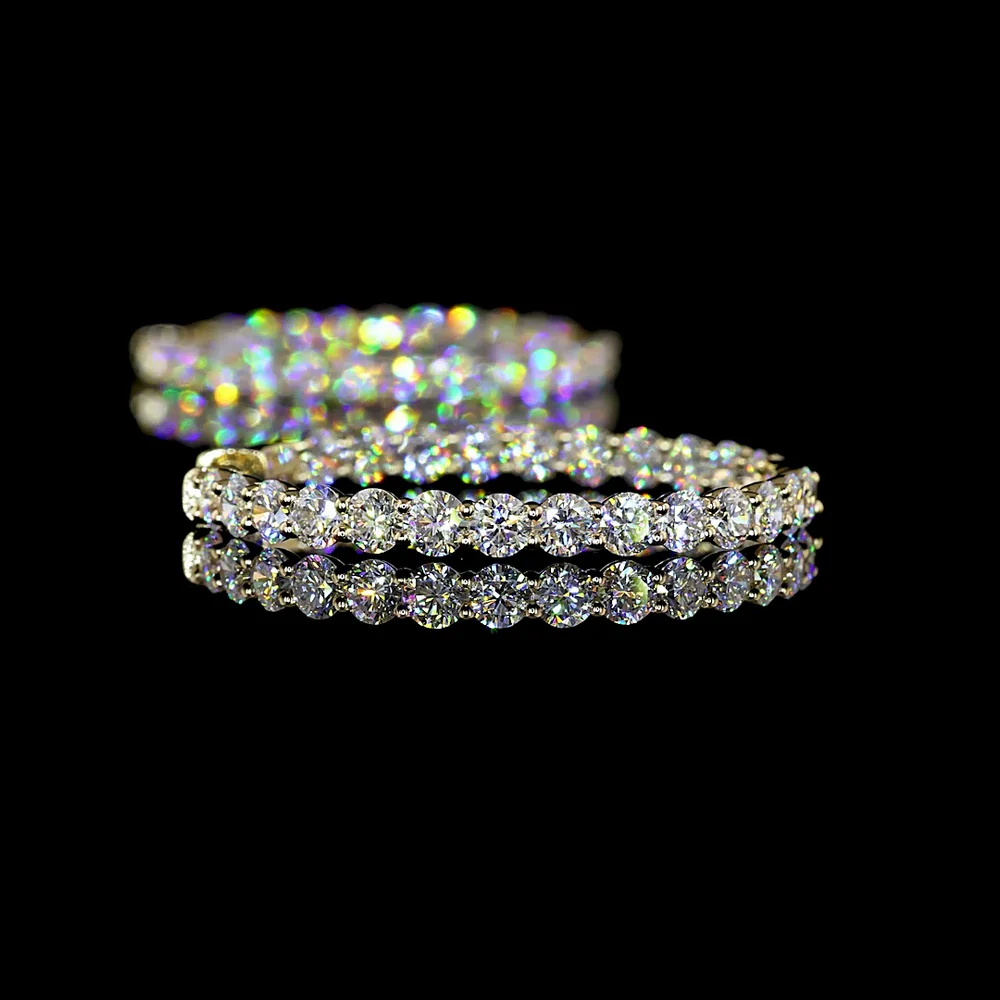 14K Yellow Gold Small Hoop Earrings with Prong Set Round Lab Diamonds - 4.54 Carat Total Diamond Weight - Covaloro Fine Jewelry - Image 4