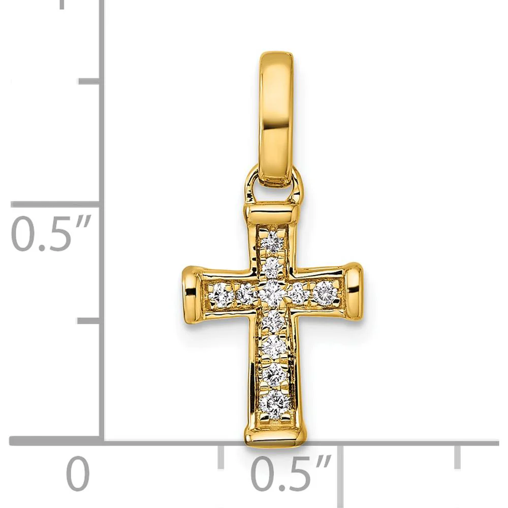 14K Yellow Gold Small Latin Cross Pendant with 11 Round Diamonds - 0.11 Carat Total Diamond Weight by Oro Pregiato - Image 4