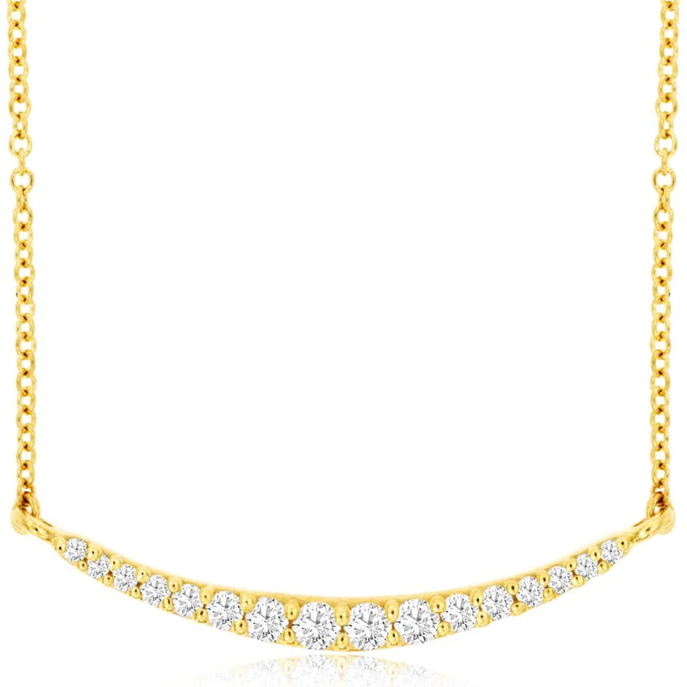 14K Yellow Gold Smile Necklace with Graduated Round Diamonds - 0.20 Carat Total Diamond Weight - Royal Jewelry