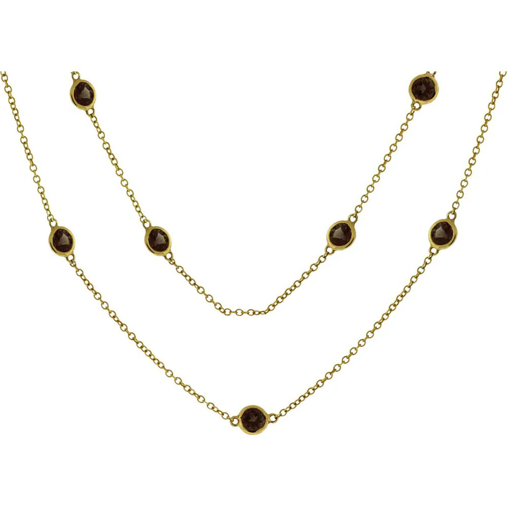 14K Yellow Gold Smoky Quartz Station Necklace with Round 6.90 Carats Total Carat Weight - Royal Jewelry