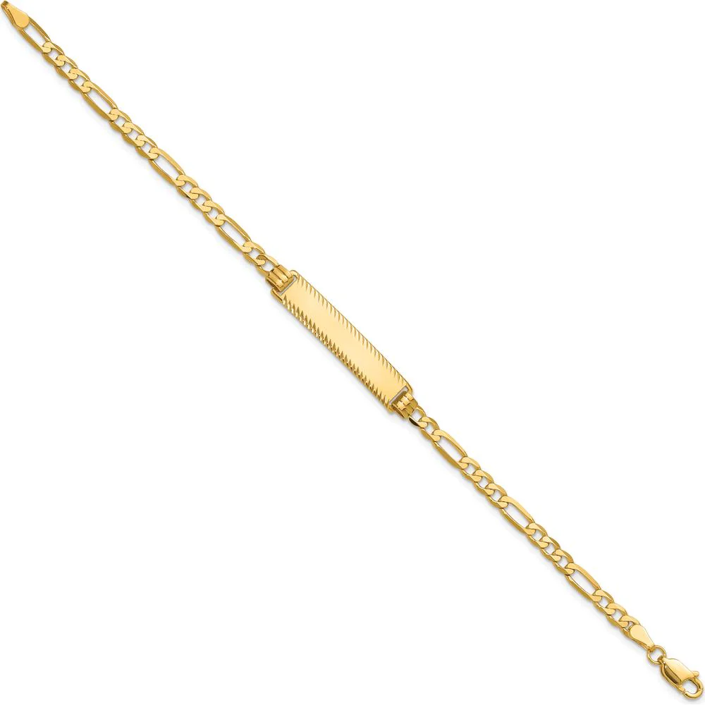 14K Yellow Gold Solid Figaro Link Bracelet with Diamond-Cut Plate - 7" Length by Oro Pregiato - Image 2
