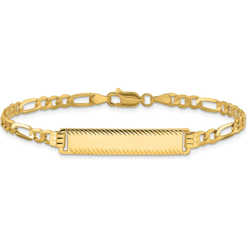 14K Yellow Gold Solid Figaro Link Bracelet with Diamond-Cut Plate - 7" Length by Oro Pregiato - Image 3