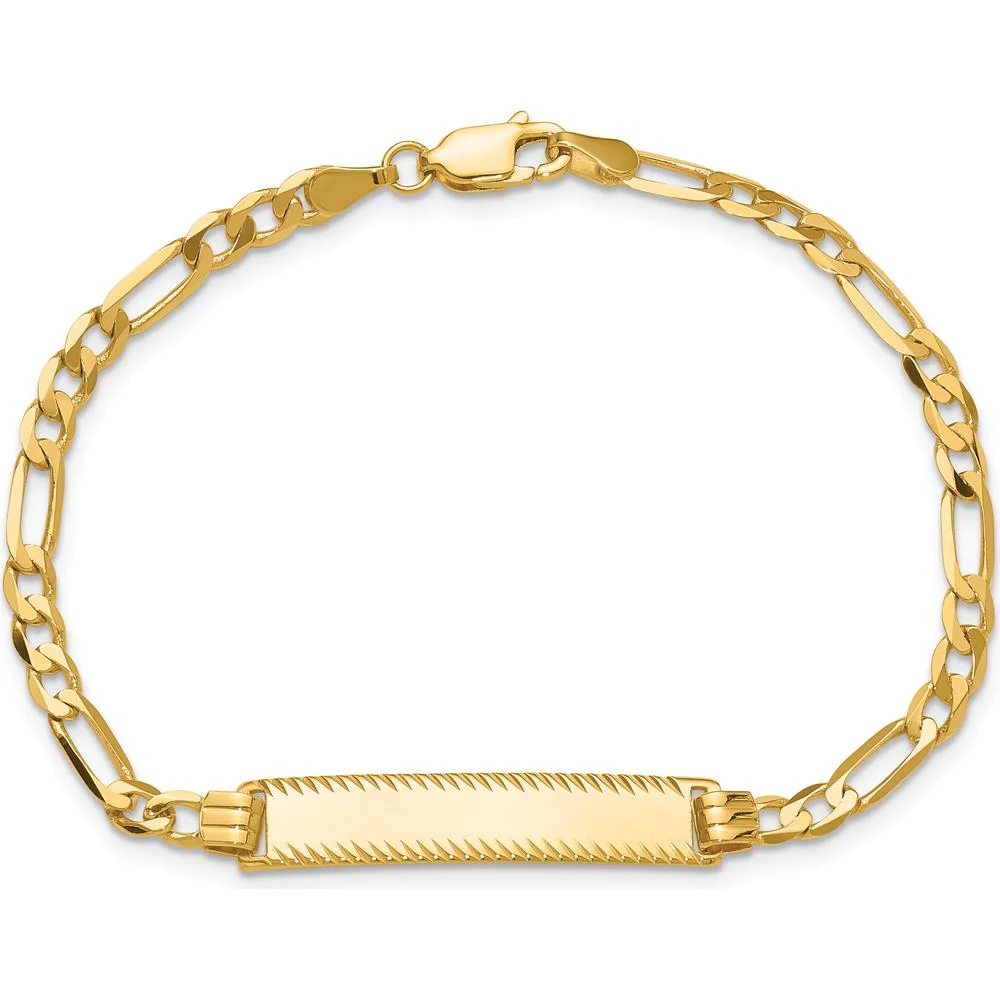 14K Yellow Gold Solid Figaro Link Bracelet with Diamond-Cut Plate - 7" Length by Oro Pregiato - Image 4