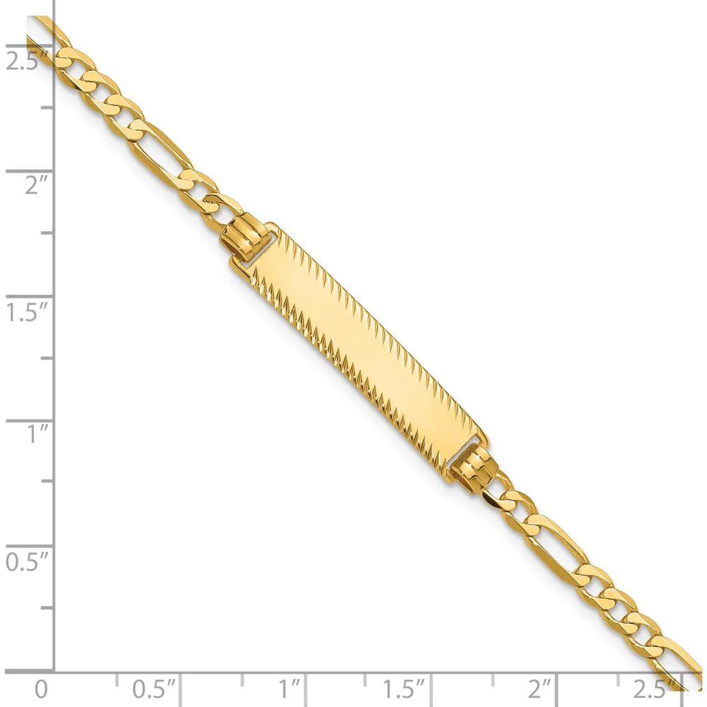 14K Yellow Gold Solid Figaro Link Bracelet with Diamond-Cut Plate - 7" Length by Oro Pregiato - Image 5