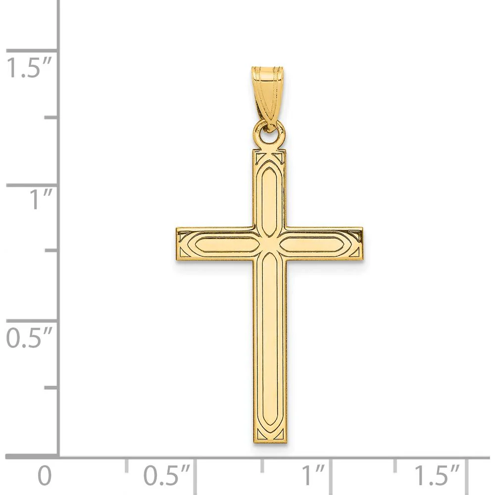 14K Yellow Gold Solid Laser Etched Cross Pendant - Faith-Inspired Design by Oro Pregiato - Image 3