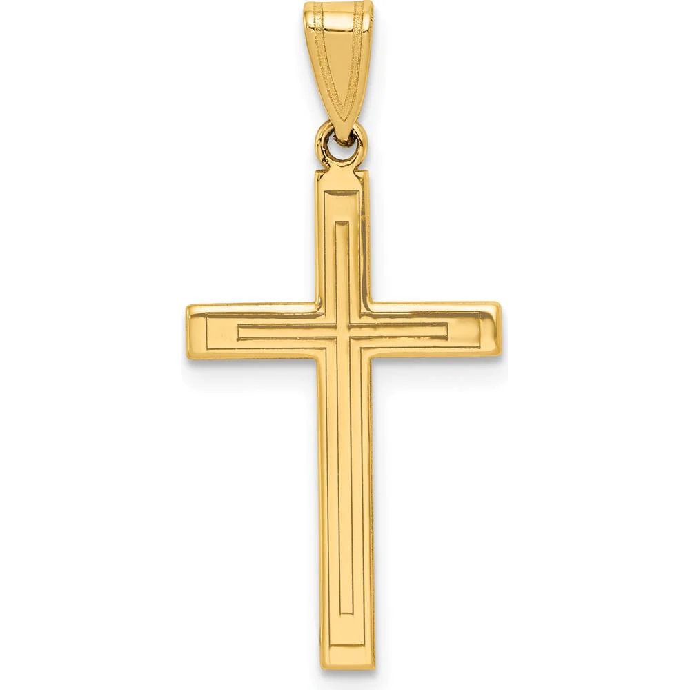 14K Yellow Gold Solid Laser Etched Cross Pendant - Polished Finish, 24.25mm Length by Oro Pregiato