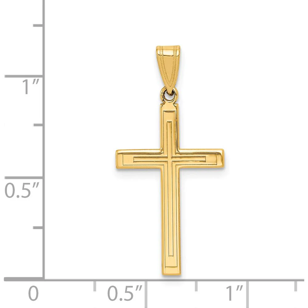 14K Yellow Gold Solid Laser Etched Cross Pendant - Polished Finish, 24.25mm Length by Oro Pregiato - Image 3
