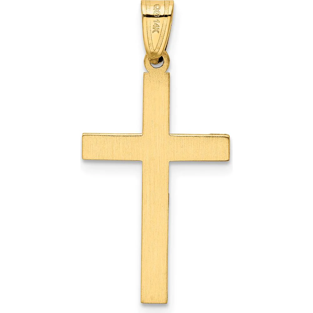 14K Yellow Gold Solid Laser Etched Cross Pendant - Polished Finish, 24.25mm Length by Oro Pregiato - Image 4