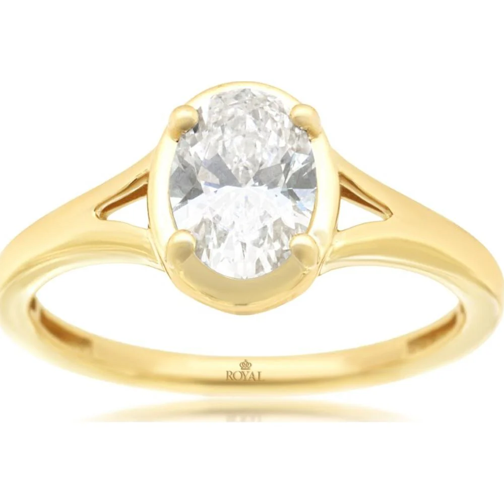 14K Yellow Gold Solitaire Engagement Ring with Oval Lab Grown Diamond - 1.00 Carat - Royal Jewelry