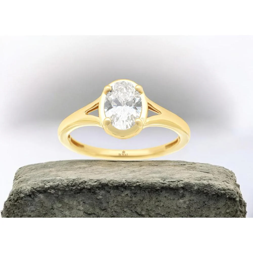 14K Yellow Gold Solitaire Engagement Ring with Oval Lab Grown Diamond - 1.00 Carat - Royal Jewelry - Image 2