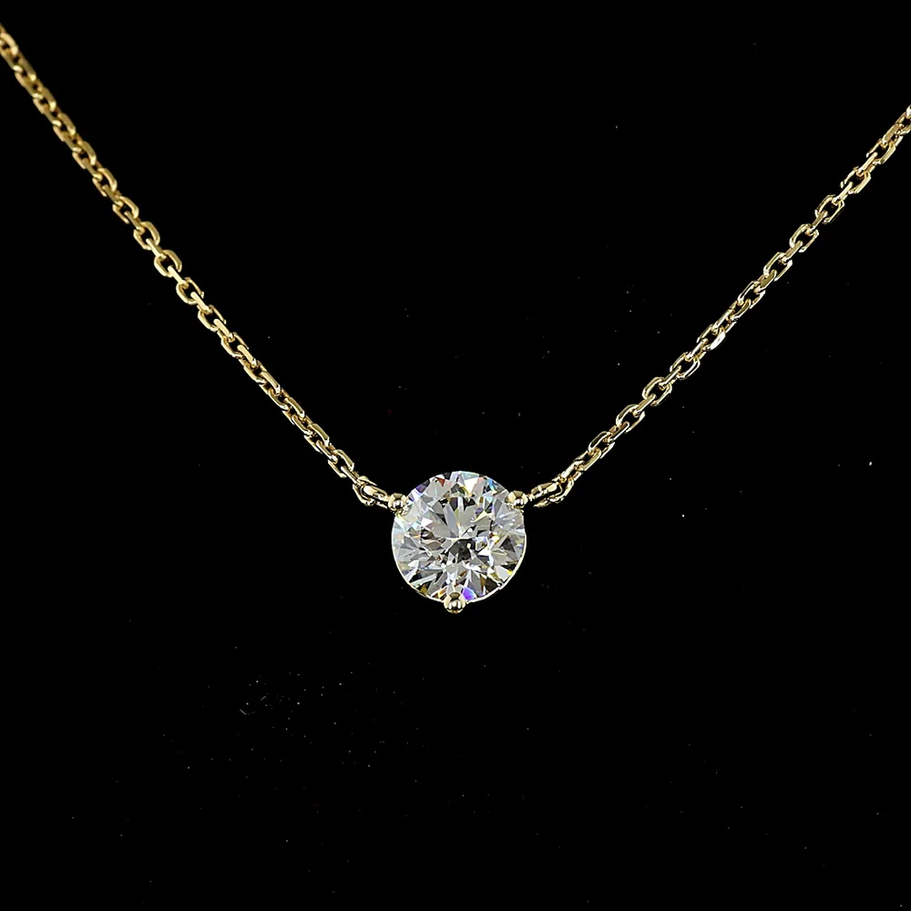 14K Yellow Gold Solitaire Pendant with 0.60 Carat Round Brilliant Cut Lab Diamond - E-F Color VS Clarity - Covaloro Fine Jewelry - Image 2