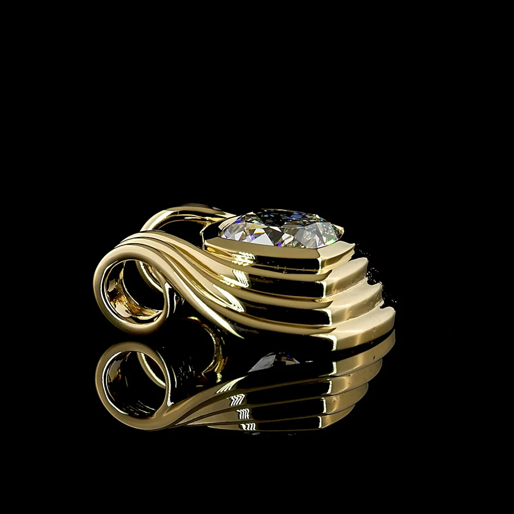 14K Yellow Gold Solitaire Pendant with 3.58 Carat Square Cushion Brilliant Cut Lab Diamond - E-F Color VVS2 Clarity - Covaloro Fine Jewelry - Image 2