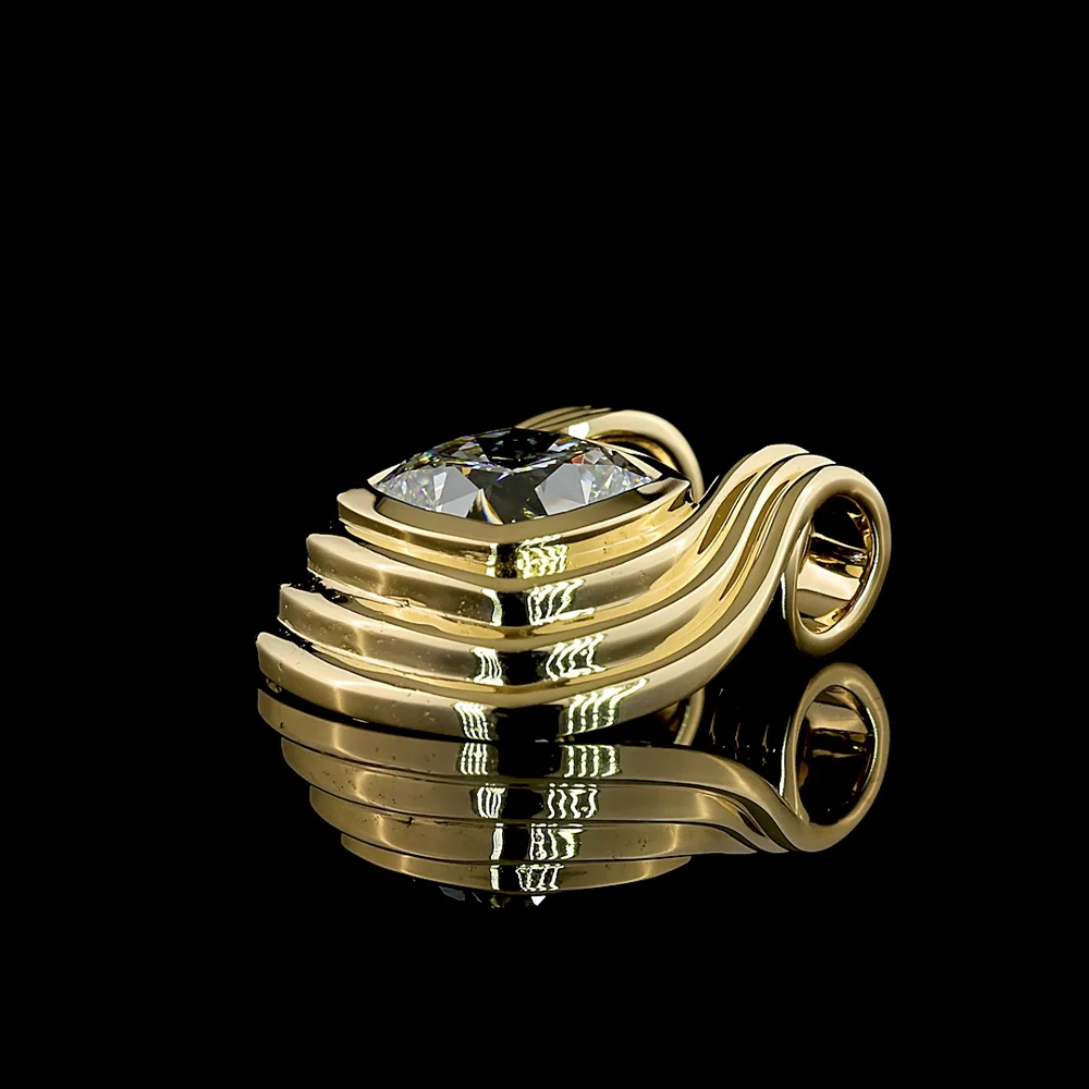 14K Yellow Gold Solitaire Pendant with 3.58 Carat Square Cushion Brilliant Cut Lab Diamond - E-F Color VVS2 Clarity - Covaloro Fine Jewelry - Image 3