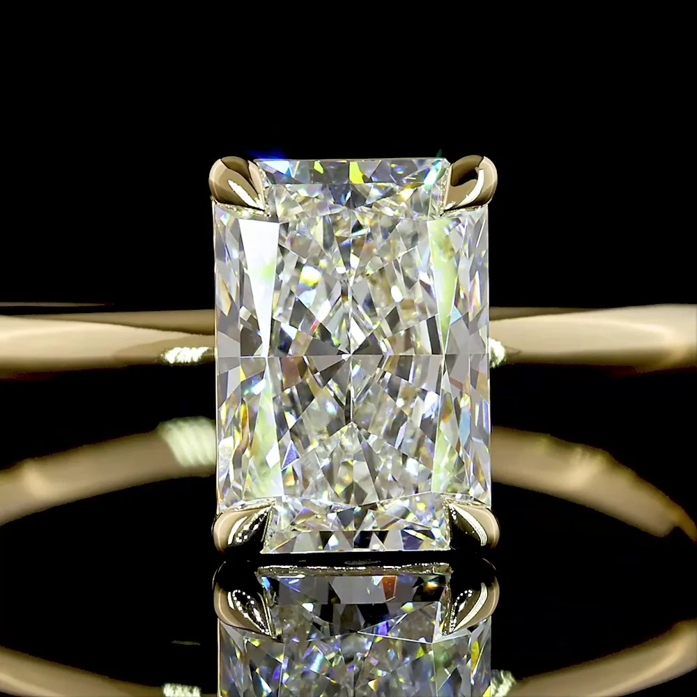 14K Yellow Gold Solitaire Ring with 1.55 Carat Radiant Cut Lab-Grown D VVS2 Diamond - IGI Certified North-South Prong Setting - Covaloro Fine Jewelry - Image 2