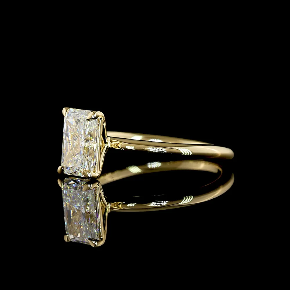14K Yellow Gold Solitaire Ring with 1.55 Carat Radiant Cut Lab-Grown D VVS2 Diamond - IGI Certified North-South Prong Setting - Covaloro Fine Jewelry - Image 4