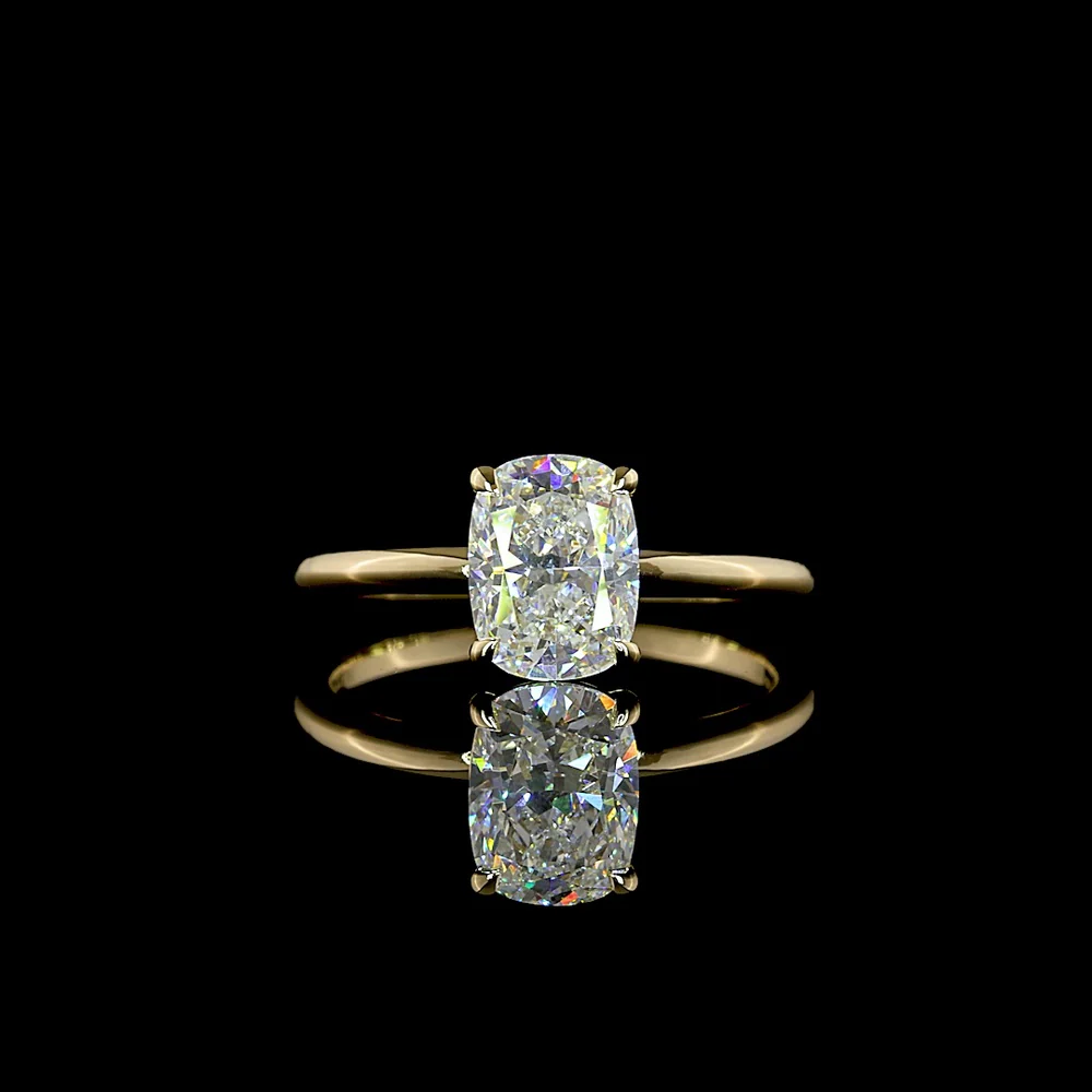14K Yellow Gold Solitaire Ring with 1.61 Carat Cushion Brilliant Cut Lab Diamond - E-F Color VVS2 Clarity IGI Certified - Covaloro Fine Jewelry