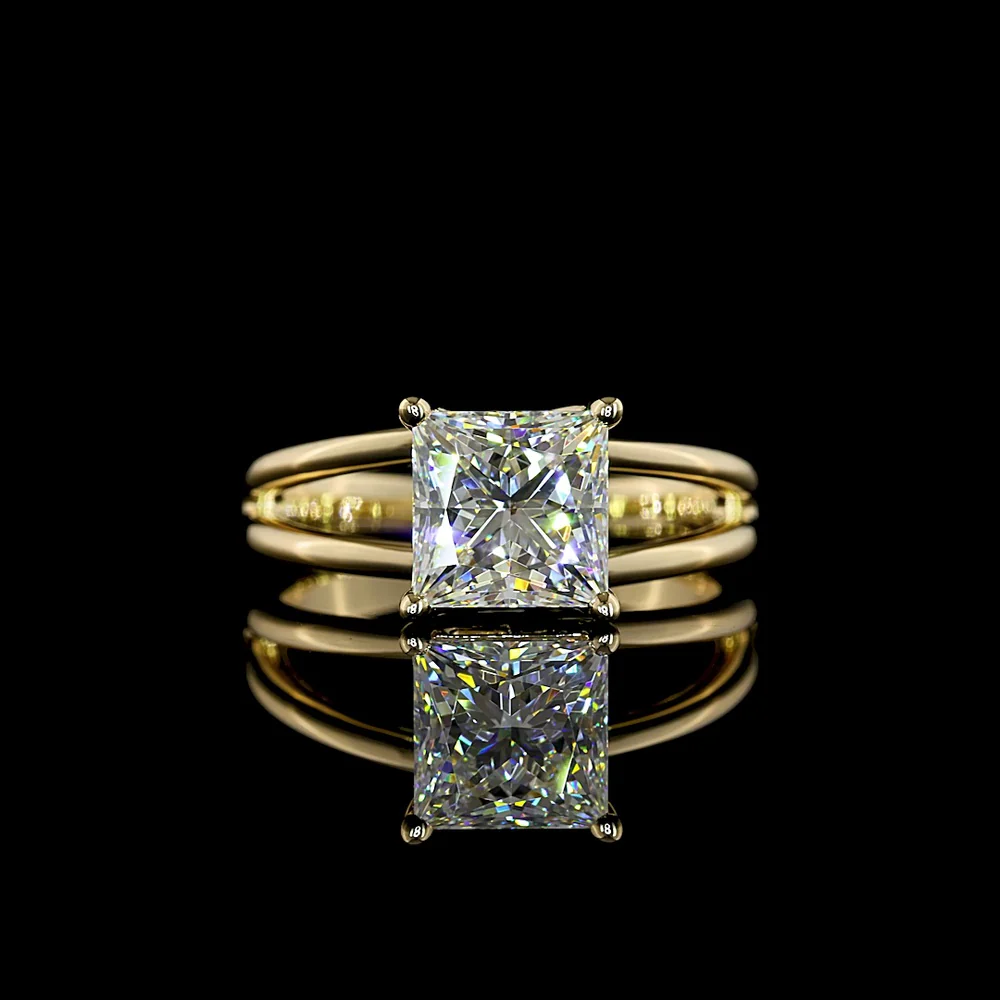 14K Yellow Gold Solitaire Ring with 2.30 Carat Princess Cut Lab Diamond - E-F Color, VVS2 Clarity, Four-Prong Setting - Covaloro Fine Jewelry