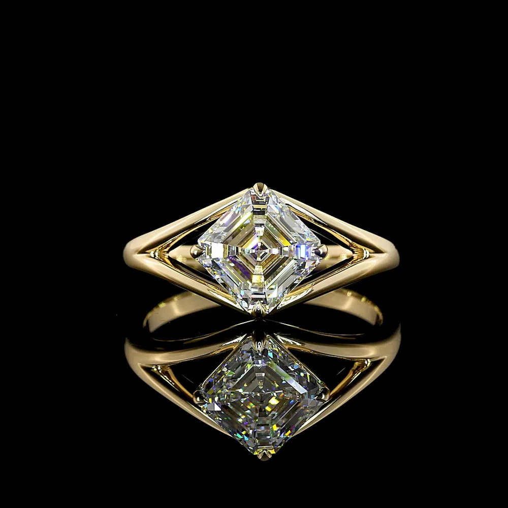 14K Yellow Gold Solitaire Ring with 2 Carat Asscher Cut Lab Diamond - E VVS2 Clarity - Covaloro Fine Jewelry