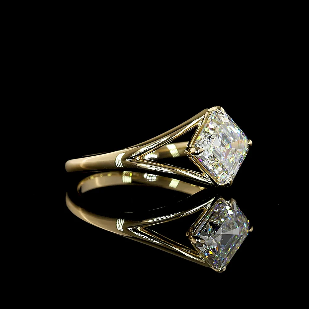 14K Yellow Gold Solitaire Ring with 2 Carat Asscher Cut Lab Diamond - E VVS2 Clarity - Covaloro Fine Jewelry - Image 2