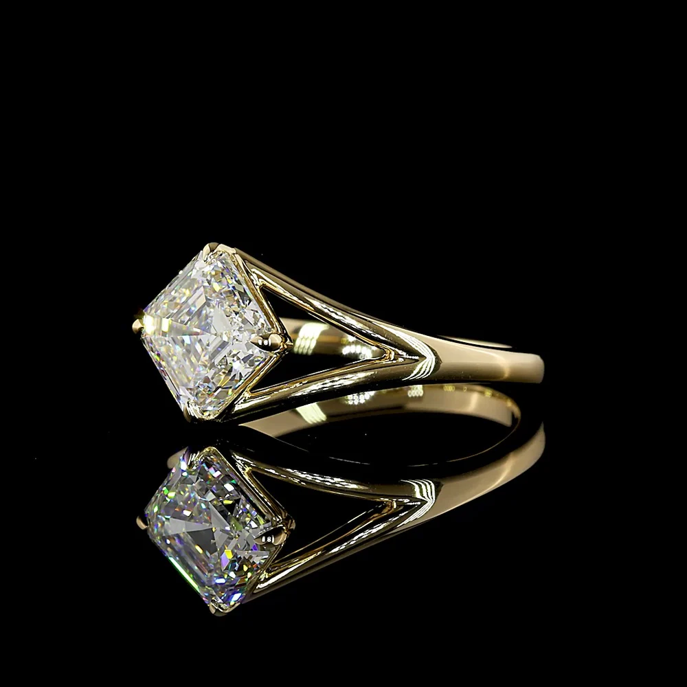 14K Yellow Gold Solitaire Ring with 2 Carat Asscher Cut Lab Diamond - E VVS2 Clarity - Covaloro Fine Jewelry - Image 3
