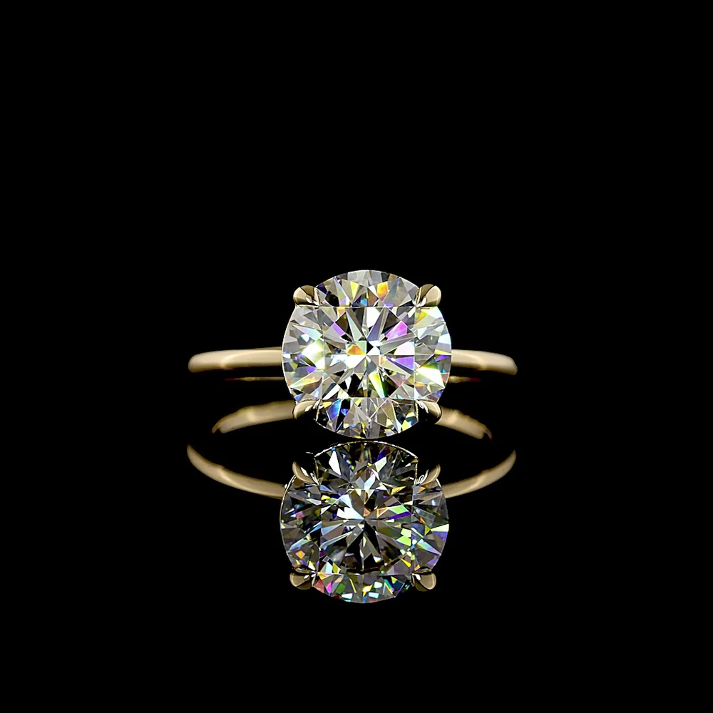 14K Yellow Gold Solitaire Ring with 3.55 Carat Round Brilliant Cut Lab Diamond - E-F Color, VS1 Clarity, IGI Certified - Covaloro Fine Jewelry