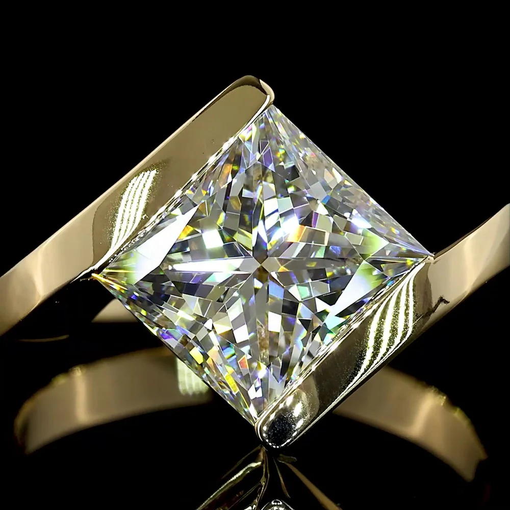 14K Yellow Gold Solitaire Ring with 3.60 Carat Princess Cut Lab Diamond in Half Bezel Setting - E-F Color VS1 Clarity - Covaloro Fine Jewelry - Image 2
