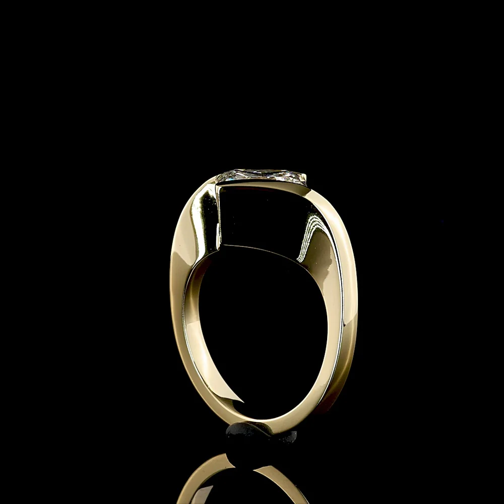 14K Yellow Gold Solitaire Ring with 3.60 Carat Princess Cut Lab Diamond in Half Bezel Setting - E-F Color VS1 Clarity - Covaloro Fine Jewelry - Image 3