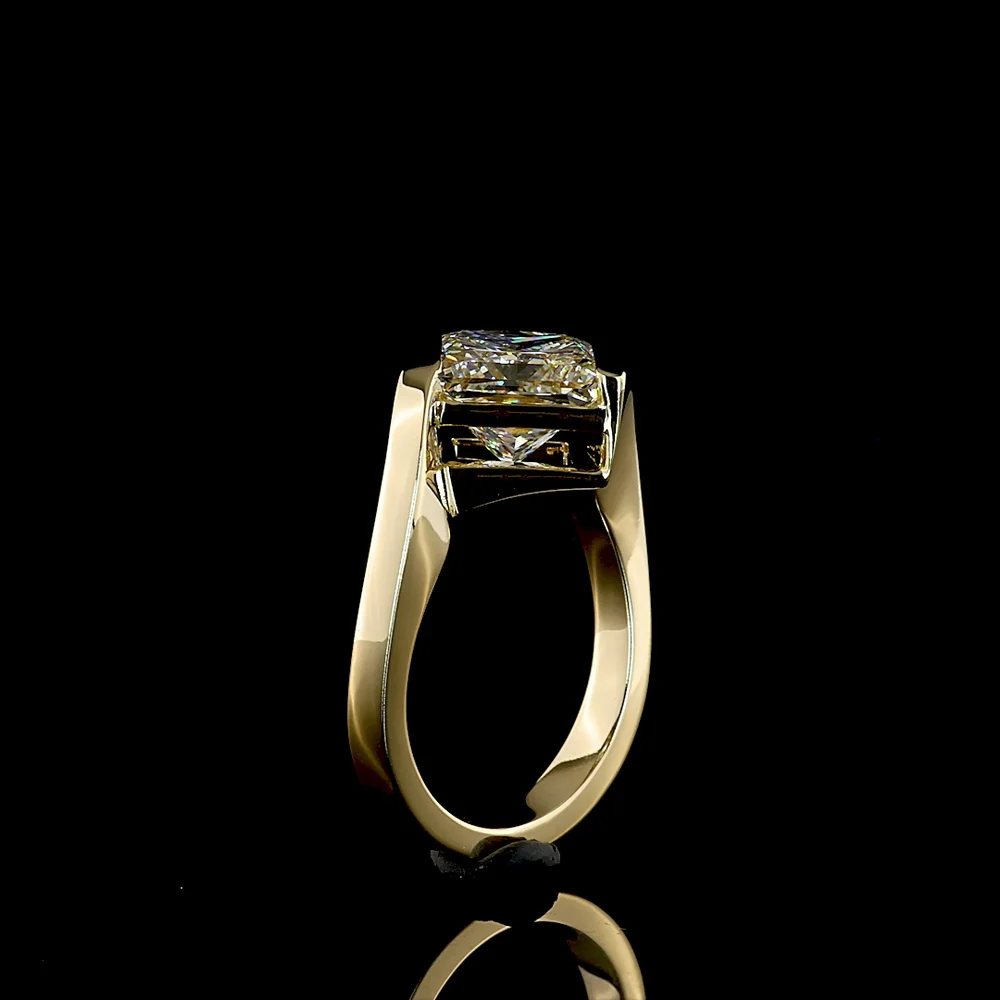14K Yellow Gold Solitaire Ring with 3.60 Carat Princess Cut Lab Diamond in Half Bezel Setting - E-F Color VS1 Clarity - Covaloro Fine Jewelry - Image 4