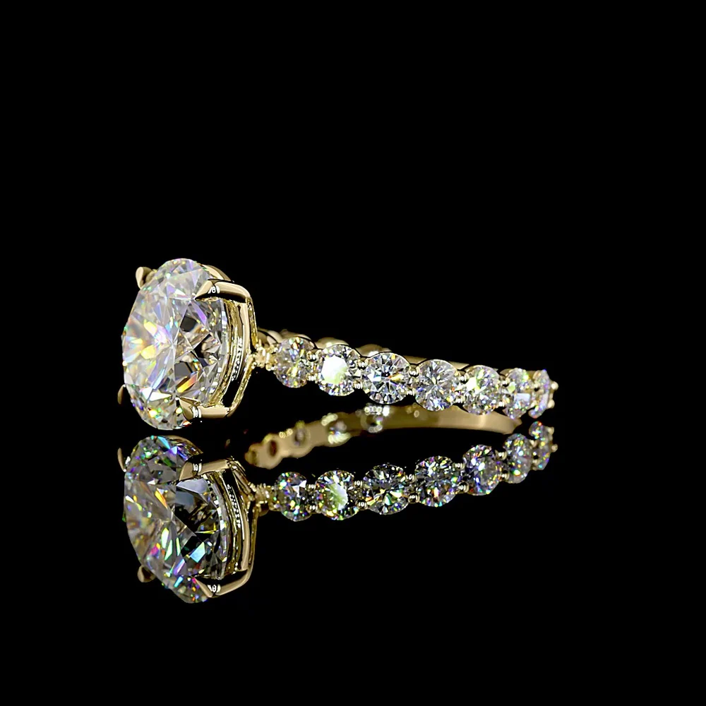 14K Yellow Gold Solitaire Ring with 4.17 Carat Round Lab Diamond Center and 1.42 Carat Diamond Shank - 5.59 Carat Total Weight, IGI Certified E VVS2 - Covaloro Fine Jewelry - Image 3