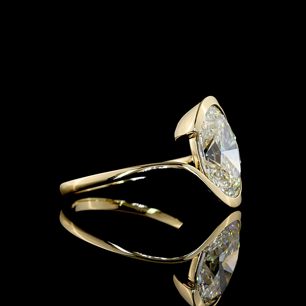 14K Yellow Gold Solitaire Ring with North-South Half Bezel Set Oval Cut Lab Diamond - 3.61 Carat Total Weight, E-F Color, VS1 Clarity - Covaloro Fine Jewelry - Image 2