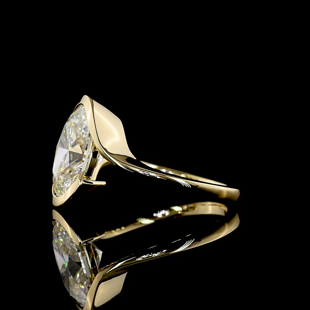 14K Yellow Gold Solitaire Ring with North-South Half Bezel Set Oval Cut Lab Diamond - 3.61 Carat Total Weight, E-F Color, VS1 Clarity - Covaloro Fine Jewelry - Image 3