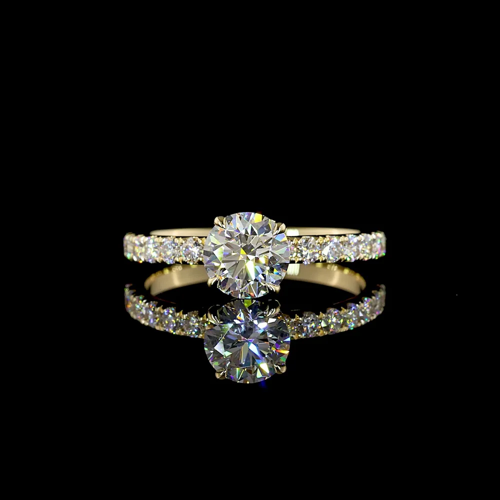 14K Yellow Gold Solitaire Shank Ring with 1.01 Carat Round Lab Diamond (D VS1) and 0.45 Carat Accent Diamonds, IGI Certified - 1.46 Carat Total Weight - Covaloro Fine Jewelry