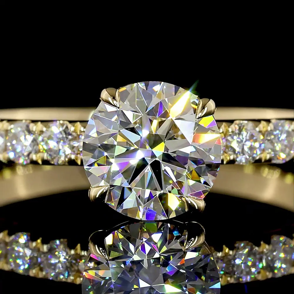 14K Yellow Gold Solitaire Shank Ring with 1.01 Carat Round Lab Diamond (D VS1) and 0.45 Carat Accent Diamonds, IGI Certified - 1.46 Carat Total Weight - Covaloro Fine Jewelry - Image 2