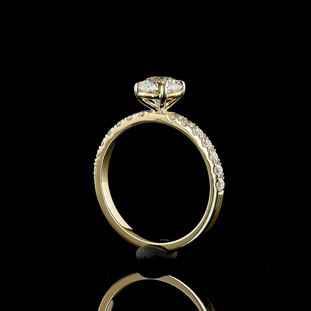 14K Yellow Gold Solitaire Shank Ring with 1.01 Carat Round Lab Diamond (D VS1) and 0.45 Carat Accent Diamonds, IGI Certified - 1.46 Carat Total Weight - Covaloro Fine Jewelry - Image 3