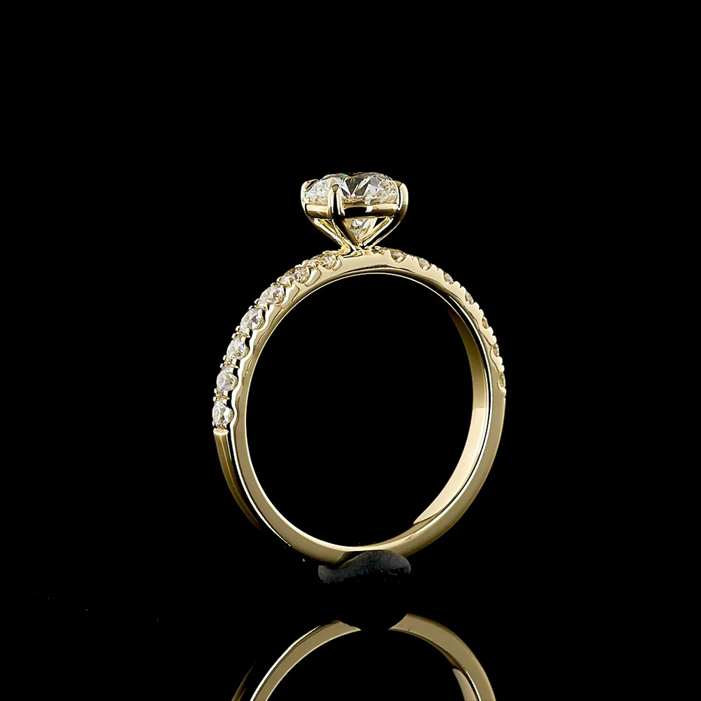 14K Yellow Gold Solitaire Shank Ring with 1.01 Carat Round Lab Diamond (D VS1) and 0.45 Carat Accent Diamonds, IGI Certified - 1.46 Carat Total Weight - Covaloro Fine Jewelry - Image 4