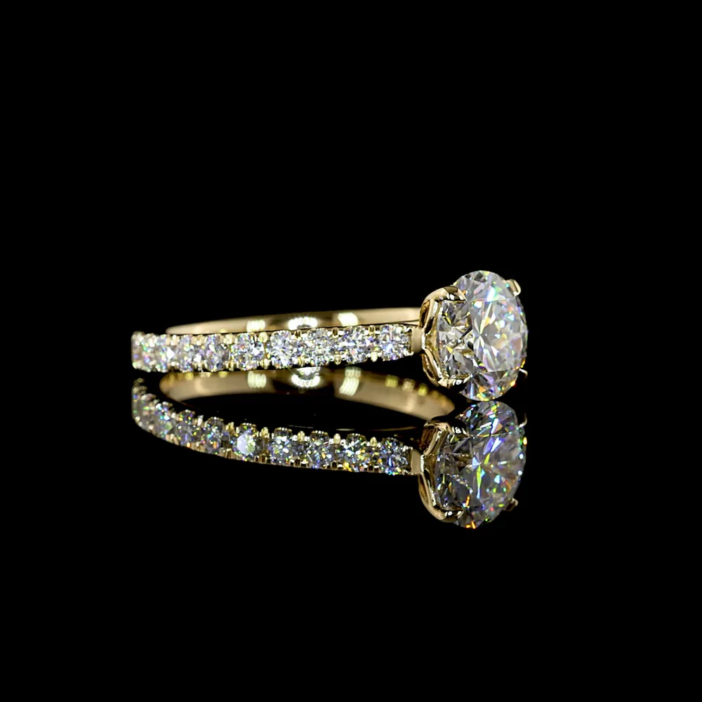 14K Yellow Gold Solitaire Shank Ring with 1.51 Carats Round Brilliant D VVS2 Center and 0.68 Carats Accent Lab Diamonds - Total 2.19 Carats IGI Certified - Covaloro Fine Jewelry - Image 3